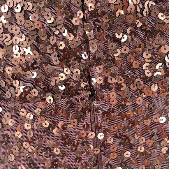 FRENCH CONNECTION Dress Size 4 Emille Sparkle Long Sleeve Sequin Sheath Brown - Picture 8 of 15